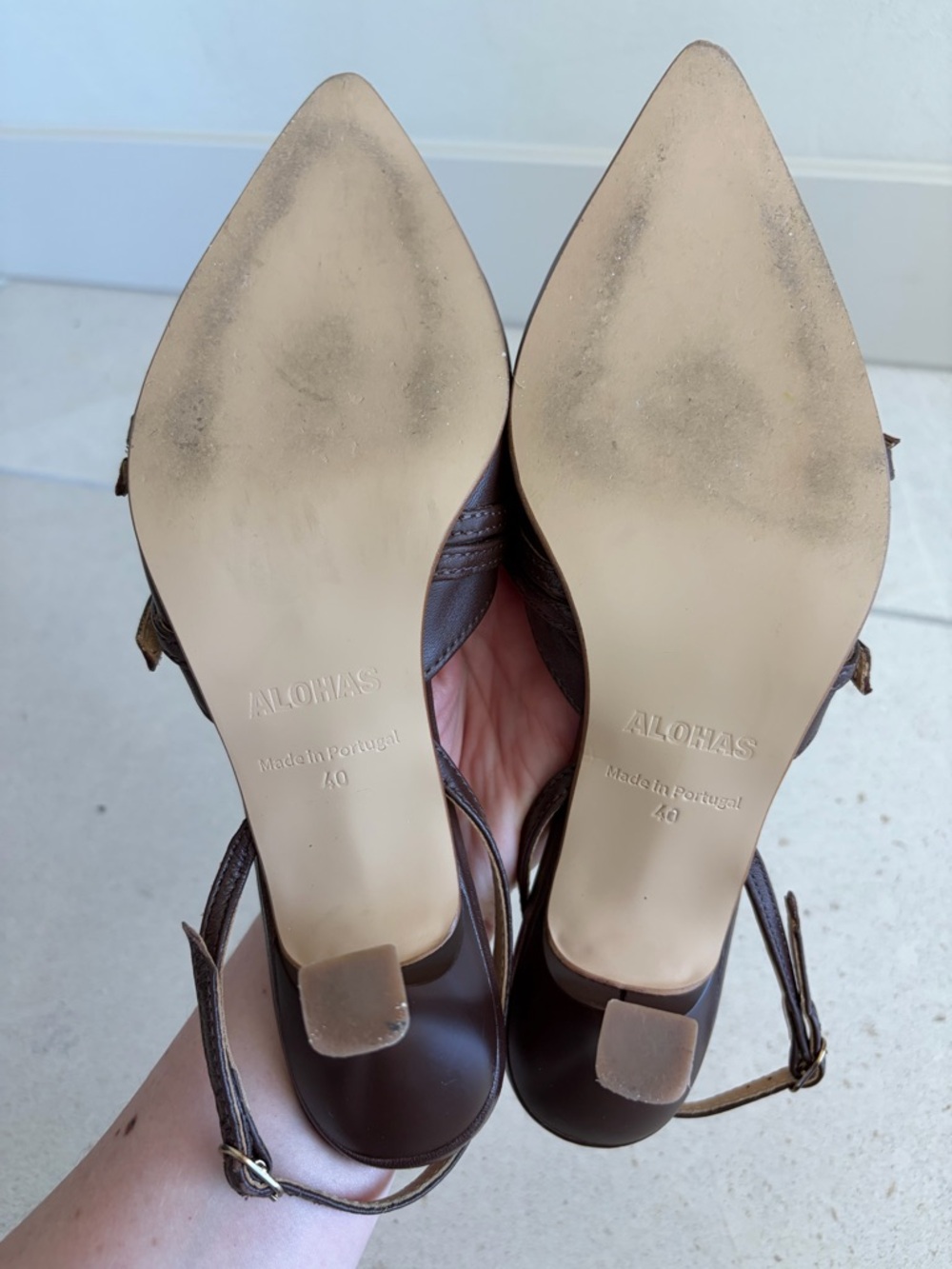 ALOHAS Dark Brown Pointed Slingback Heels - Picture 5 of 5